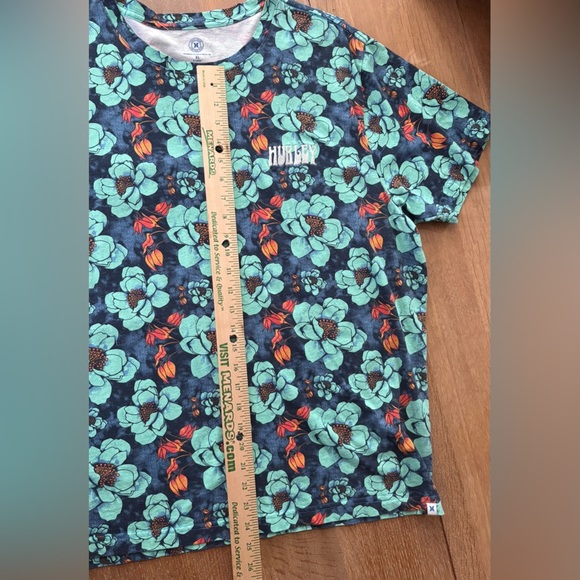 Hurley Men's XL Floral Tee - Teal and Orange - Picture 3 of 4